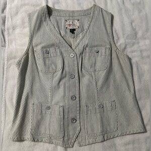 Vintage Lauren Jeans Hickory Stripe Denim Vest Buckle Back - Size 1X